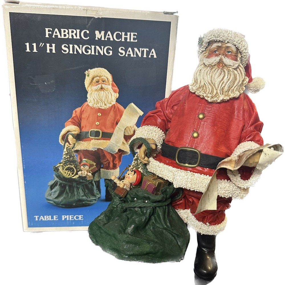 Kurt Adler Vintage Singing Santa 11" Figure Santa Claus in box  Fabric Mache